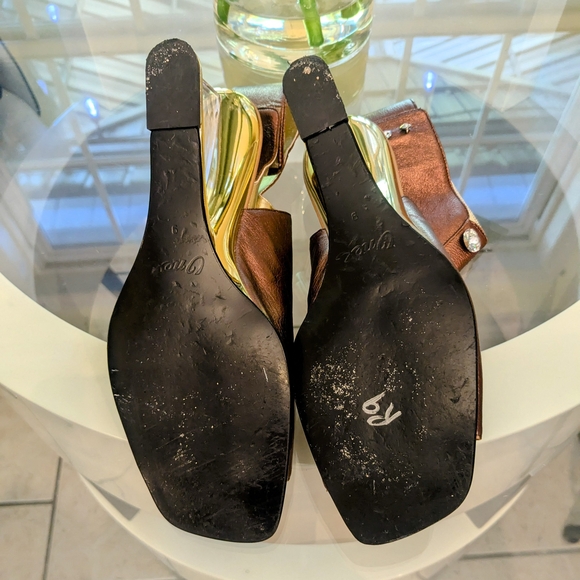 Onex Bronze Open-Toe Heels with Crystal Accents - Picture 7 of 9